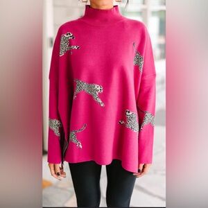 Entro pink cheetah sweater L